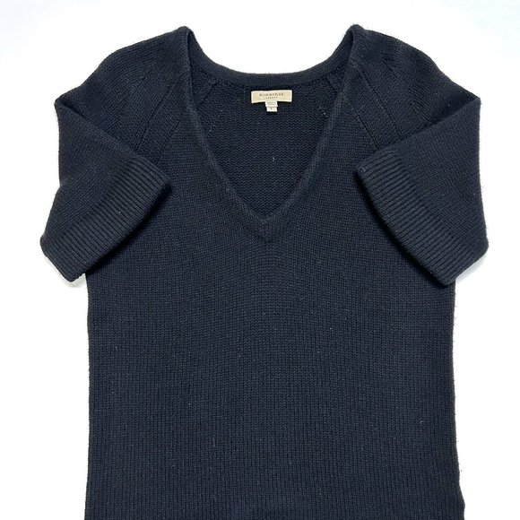 Burberry Cashmere Short Sleeve Knit V Neck Sweater Black Size L - Picture 4 of 9